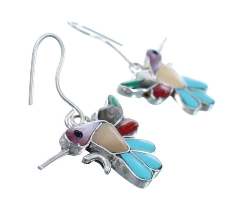 Multicolor Genuine Sterling Silver Zuni Hummingbird Hook Dangle Earrings AX127602